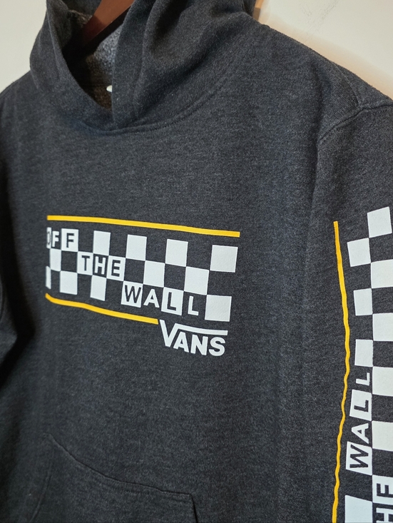 Vans Off The Wall Gray Checkerboard Sleeve Graphic Hoodie Skater Street Size XL - Picture 8 of 8